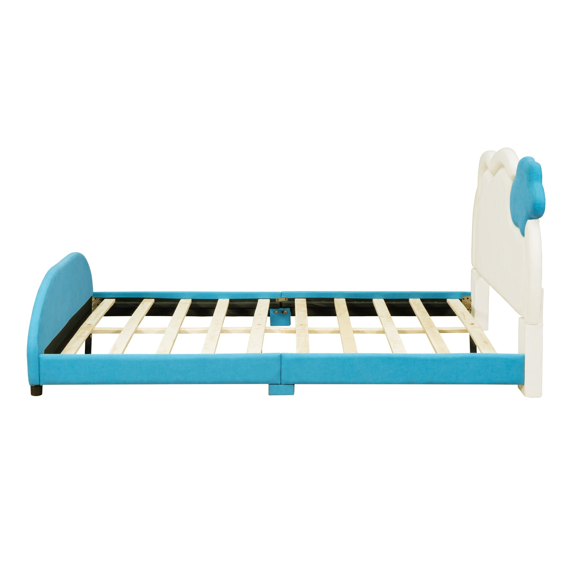 Full Size Upholstered Platform Bed With Cloud Shaped Headboard And Embedded Light Stripe, Velvet, Blue Blue Velvet