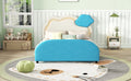 Full Size Upholstered Platform Bed With Cloud Shaped Headboard And Embedded Light Stripe, Velvet, Blue Blue Velvet