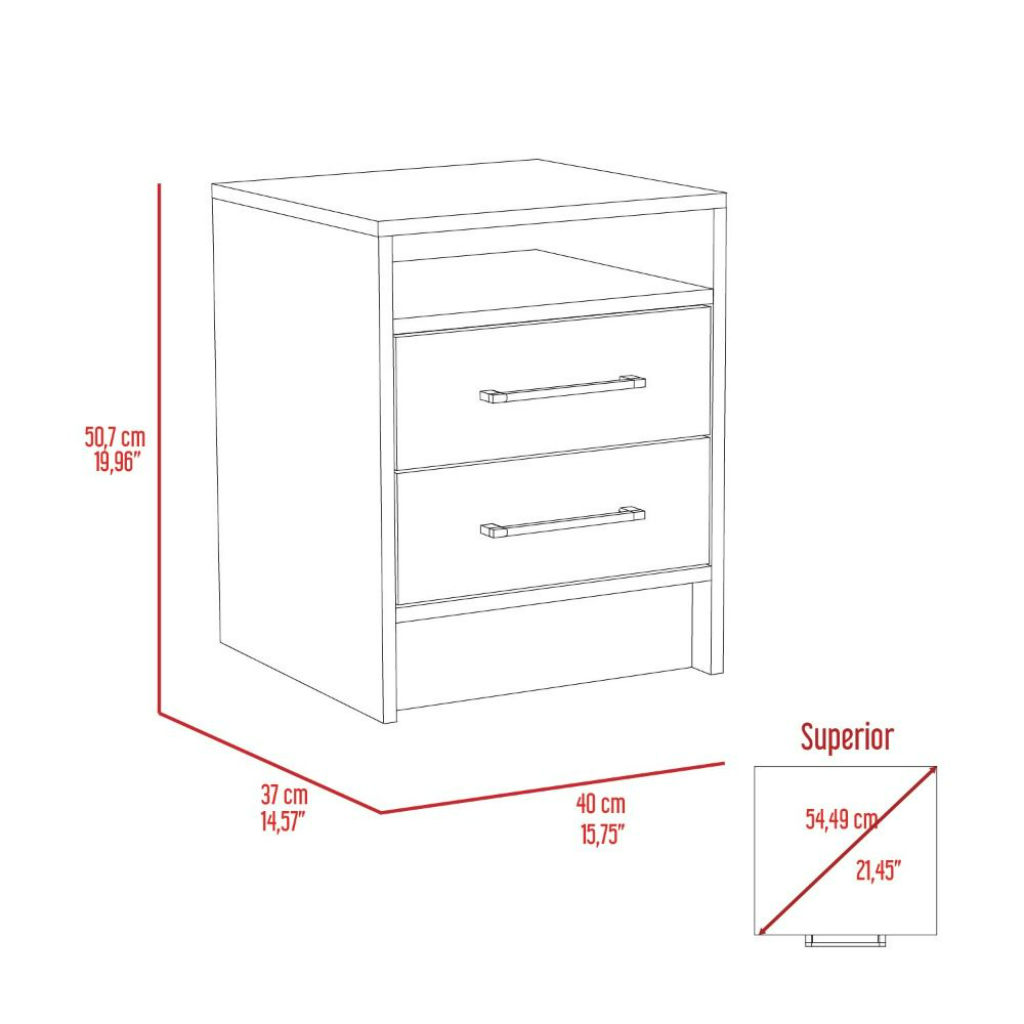 Nightstand 20"H, Two Drawers, Superior Top, Metal Handles, Dark Brown Brown Particle Board Particle Board