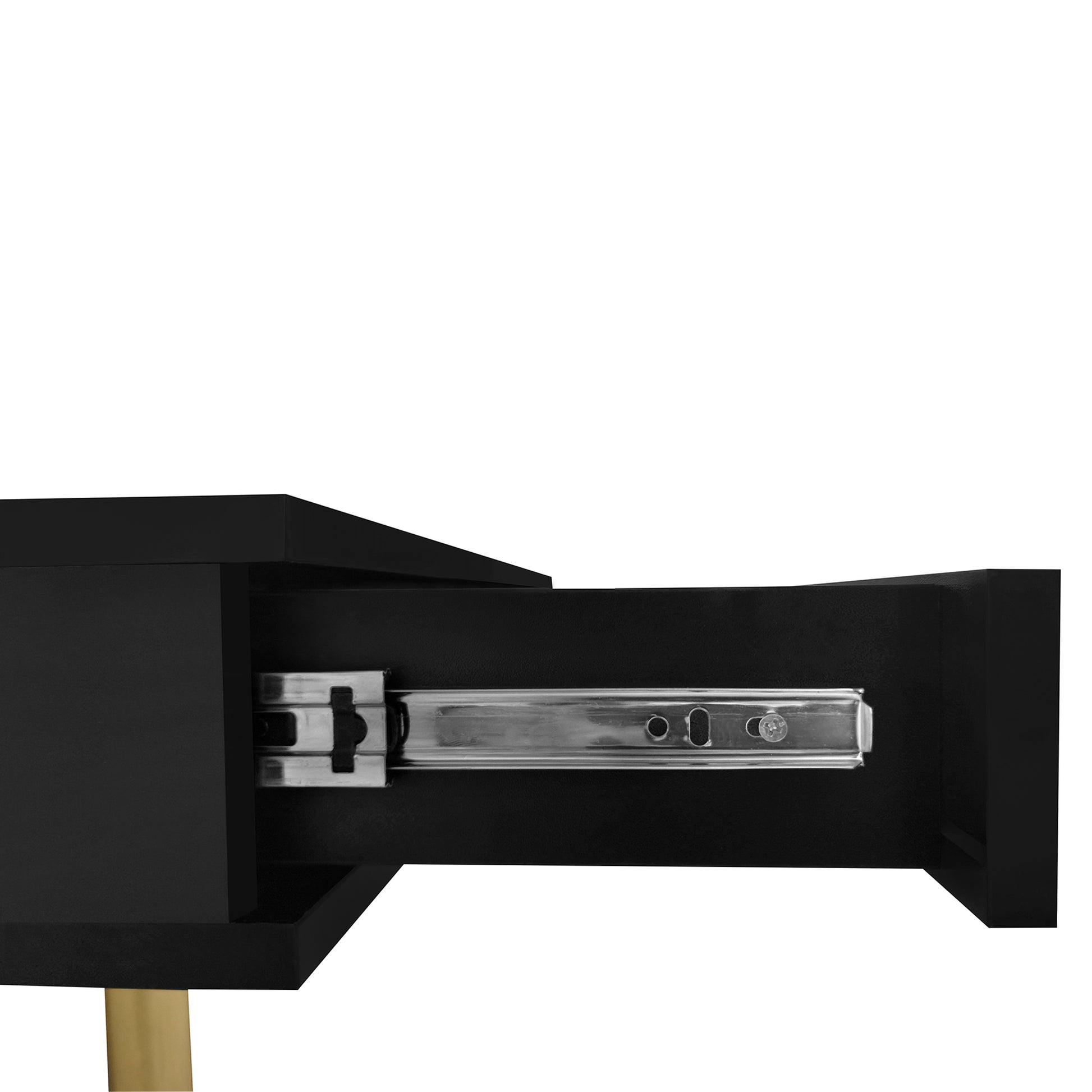 Exquisite High Gloss Coffee Table With 4 Golden Legs And 2 Small Drawers, 2 Tier Square Center Table For Living Room, Black Black Primary Living Space Particle Board