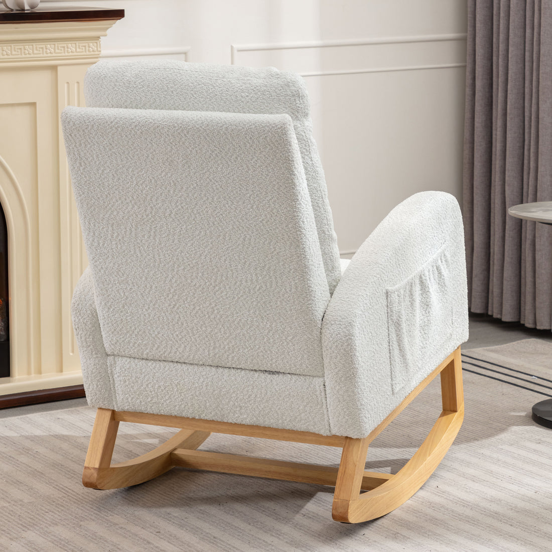 Accent Rocking Chair With Footrest High Back Rubber Wood Rocking Legs Bedroom Living Space26.77D X 38.36W X 39.76H Inch White Primary Living Space Casual Accent Chairs Rubberwood Foam Foam Spring