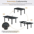 Rustic Extendable 84Inch Dining Table Set With 24Inch Removable Leaf6 Upholstered Armless Dining Chairs And 2 Padded Arm Chairs, 9 Pieces, Black Wood Dining Room Extendable Rubberwood Rectangular Dining Table With Chair Upholstered Chair Wood Black Gray