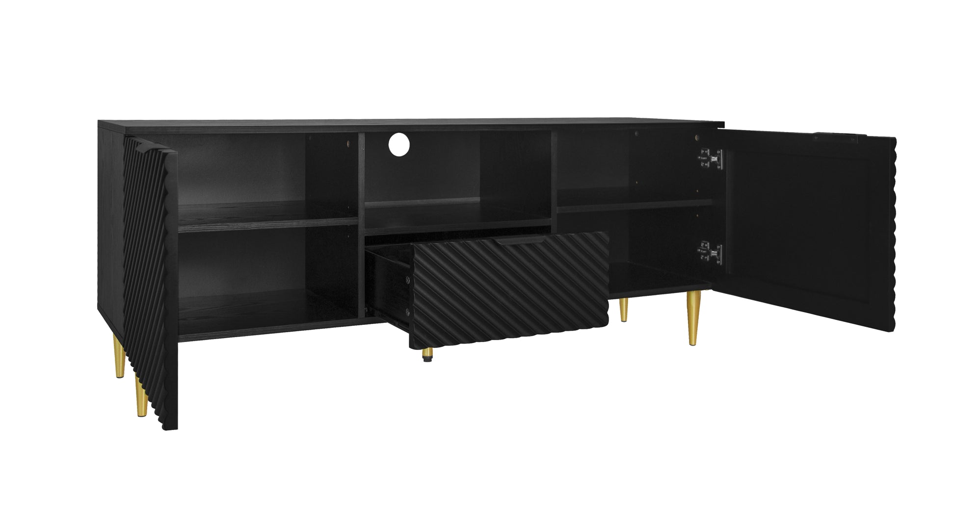 Tv Stand With Solid Ion Feet, Tv Console Table For Living Room, Bedroom Black Particle Board