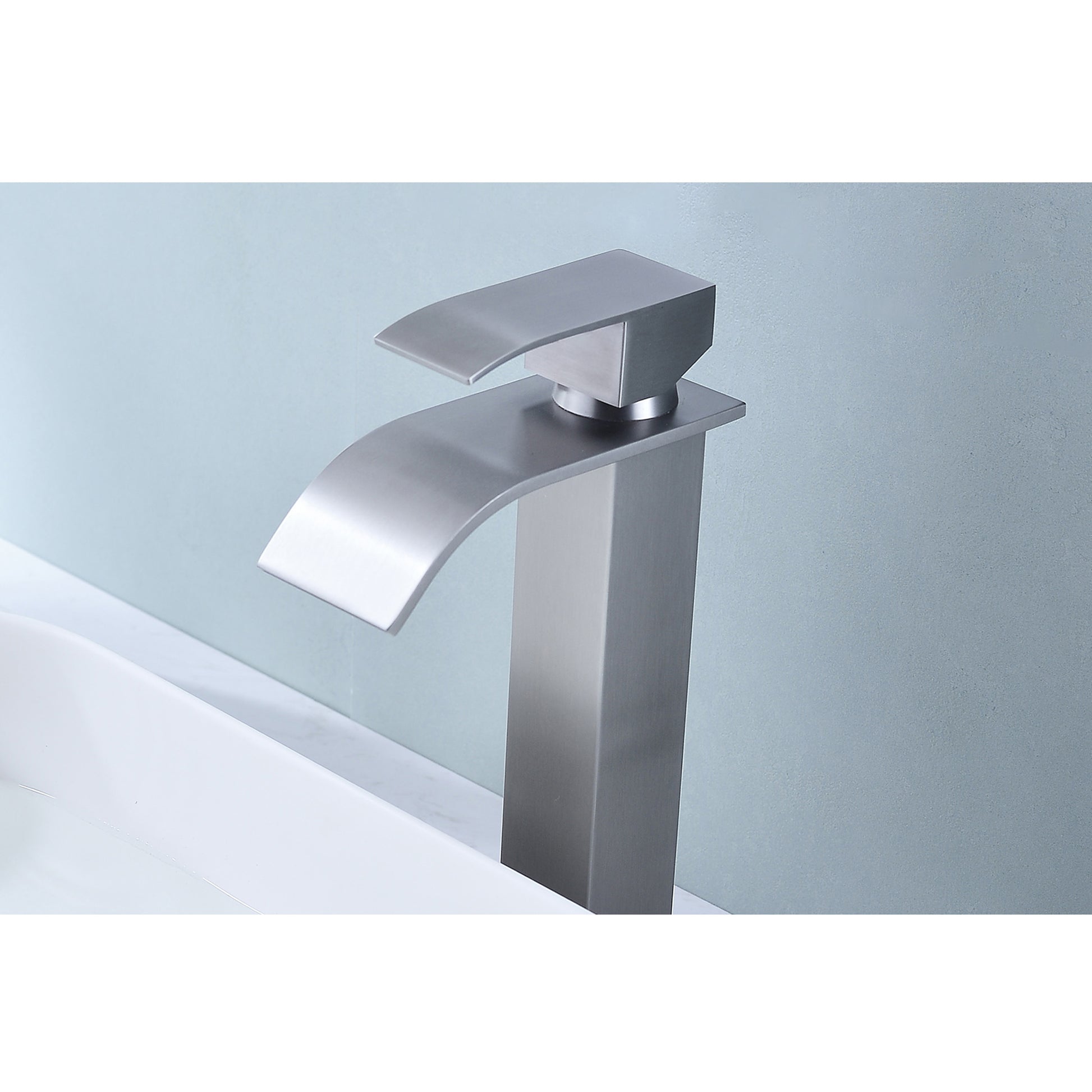 Waterfall Spout Single Handle Bathroom Sink Faucet Brushed Nickel Stainless Steel