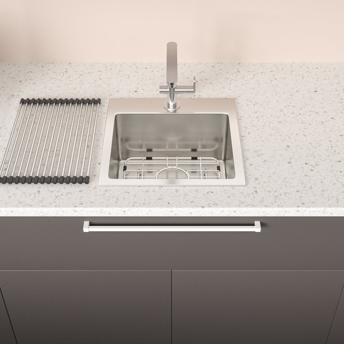 Stainless Steel Drop In Kitchen Sink 15 Inch Drop In Topmount Sinks 16 Gauge 15X15X9" Brushed Nickel Stainless Steel