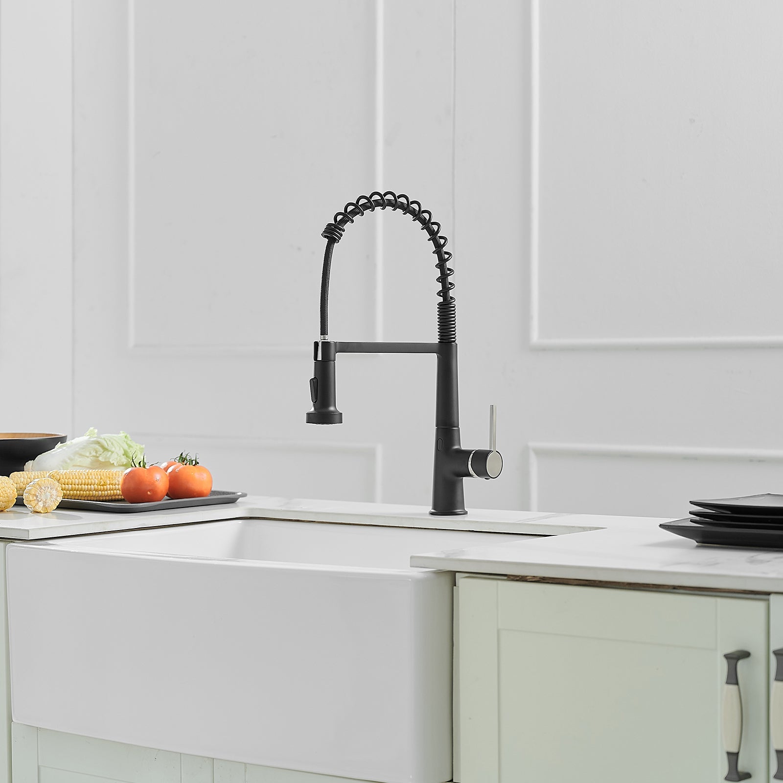 Touchless Kitchen Faucet,Hands Free Automatic Smart Kitchen Faucet Black Kitchen Contemporary Ceramic Brass