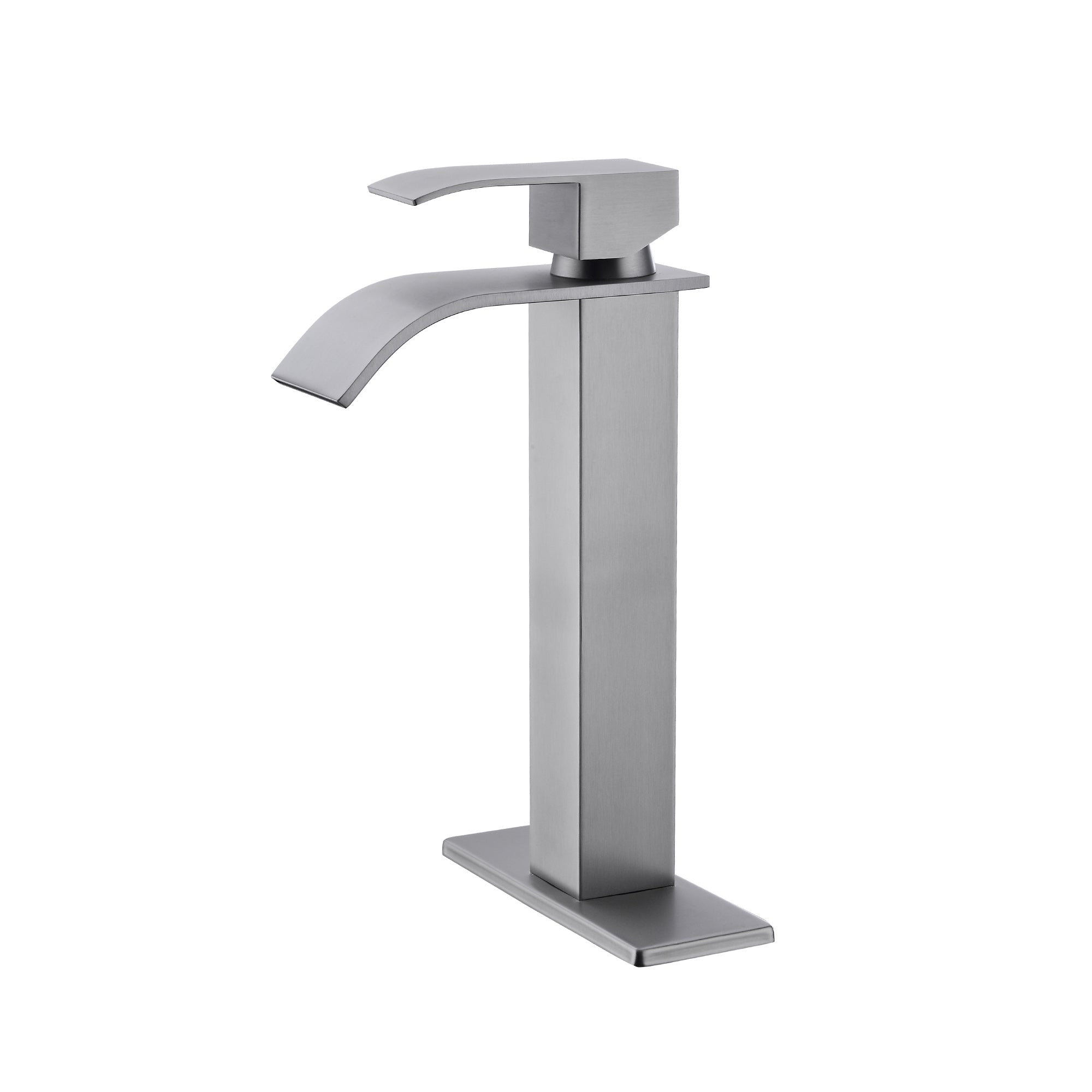 Waterfall Spout Single Handle Bathroom Sink Faucet Brushed Nickel Stainless Steel