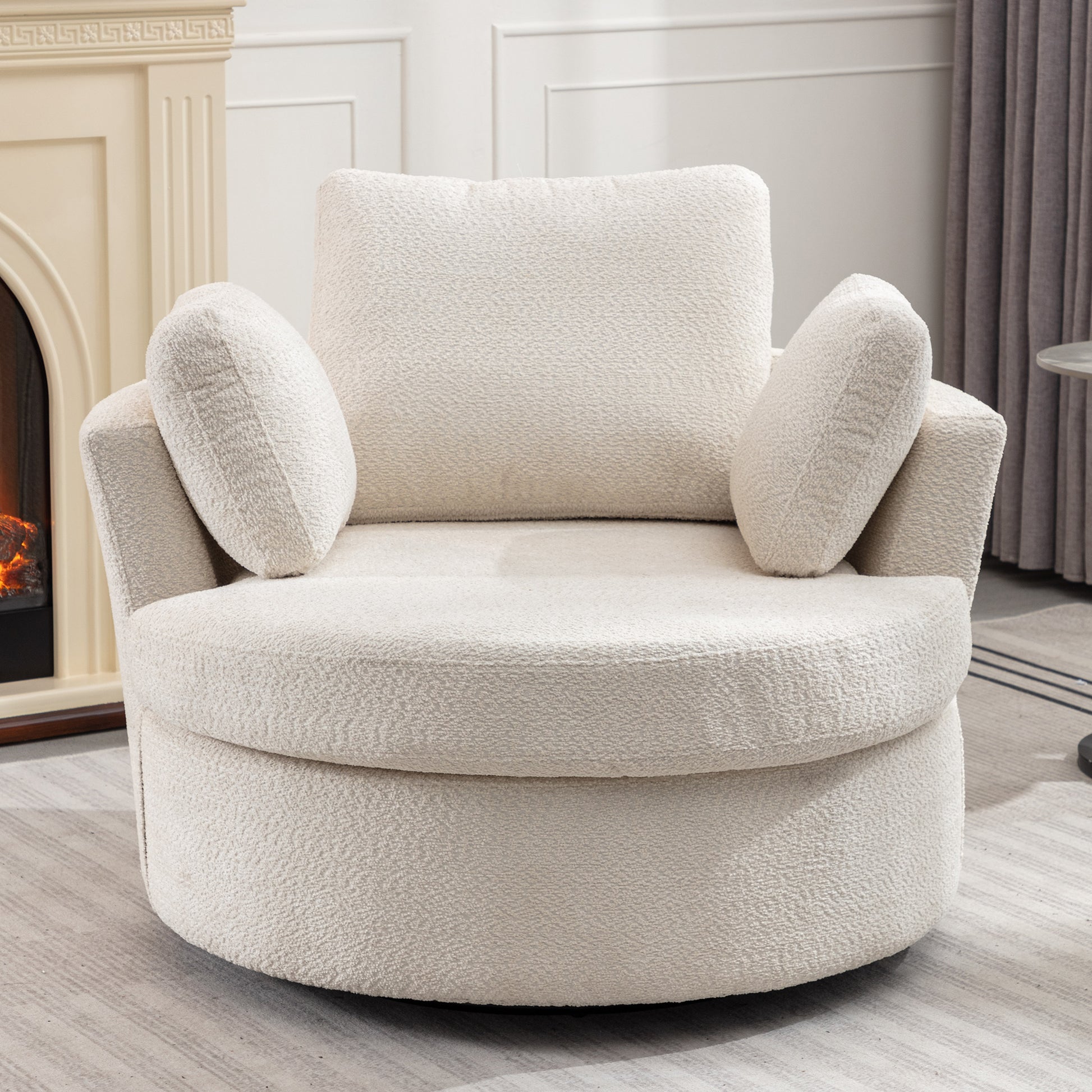 Oversize Round Swivel Chair Cozy Club 360 Degrees Swivel Sofa With 3 Pillowsfabric For Living Room Lounge Hotel 40.2D X 42.1W X 34.3H Inch Beige Mdf Steel