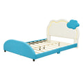 Full Size Upholstered Platform Bed With Cloud Shaped Headboard And Embedded Light Stripe, Velvet, Blue Blue Velvet