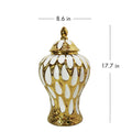 Alluring White And Gold Ginger Jar With Removable Lid White Ceramic