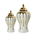 Exquisite White Gilded Ginger Jar With Removable Lid White Ceramic