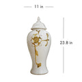 Ginger Jar With Steam Gold Flower White Ceramic