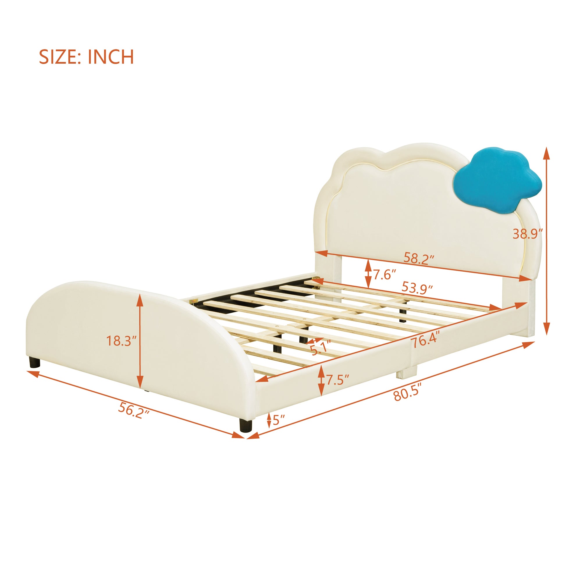 Full Size Upholstered Platform Bed With Cloud Shaped Headboard And Embedded Light Stripe, Velvet, Beige Beige Velvet