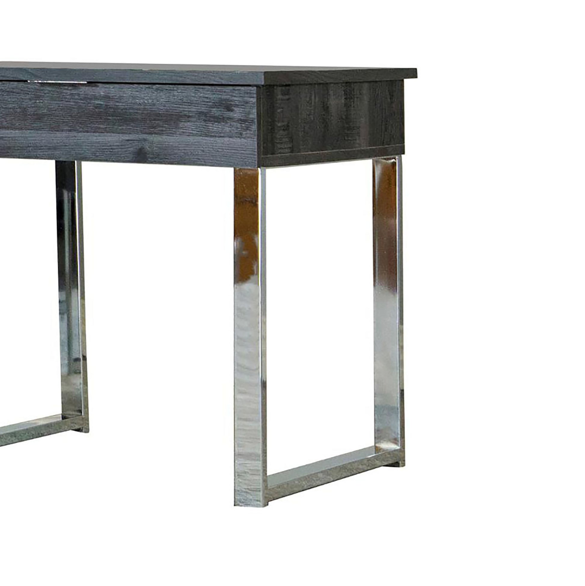 Dark Charcoal And Chrome 1 Drawer End Table Grey Distressed Finish Primary Living Space Contemporary,Modern Rectangular Drawers Coffee & End Tables Wood Sled