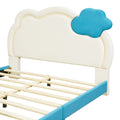 Full Size Upholstered Platform Bed With Cloud Shaped Headboard And Embedded Light Stripe, Velvet, Blue Blue Velvet