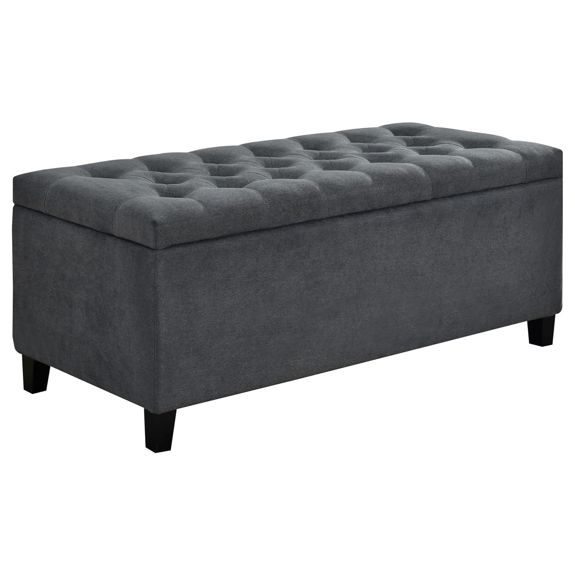 Charcoal Storage Bench Tufted Grey Polyester Primary Living Space Grey Transitional Flip Top Foam Upholstered