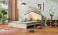 Full Size Wood Platform Bed With House Shaped Headboard And Built In Led, Walnut Milk White Box Spring Not Required Full White Wood Bedroom Solid Wood Mdf