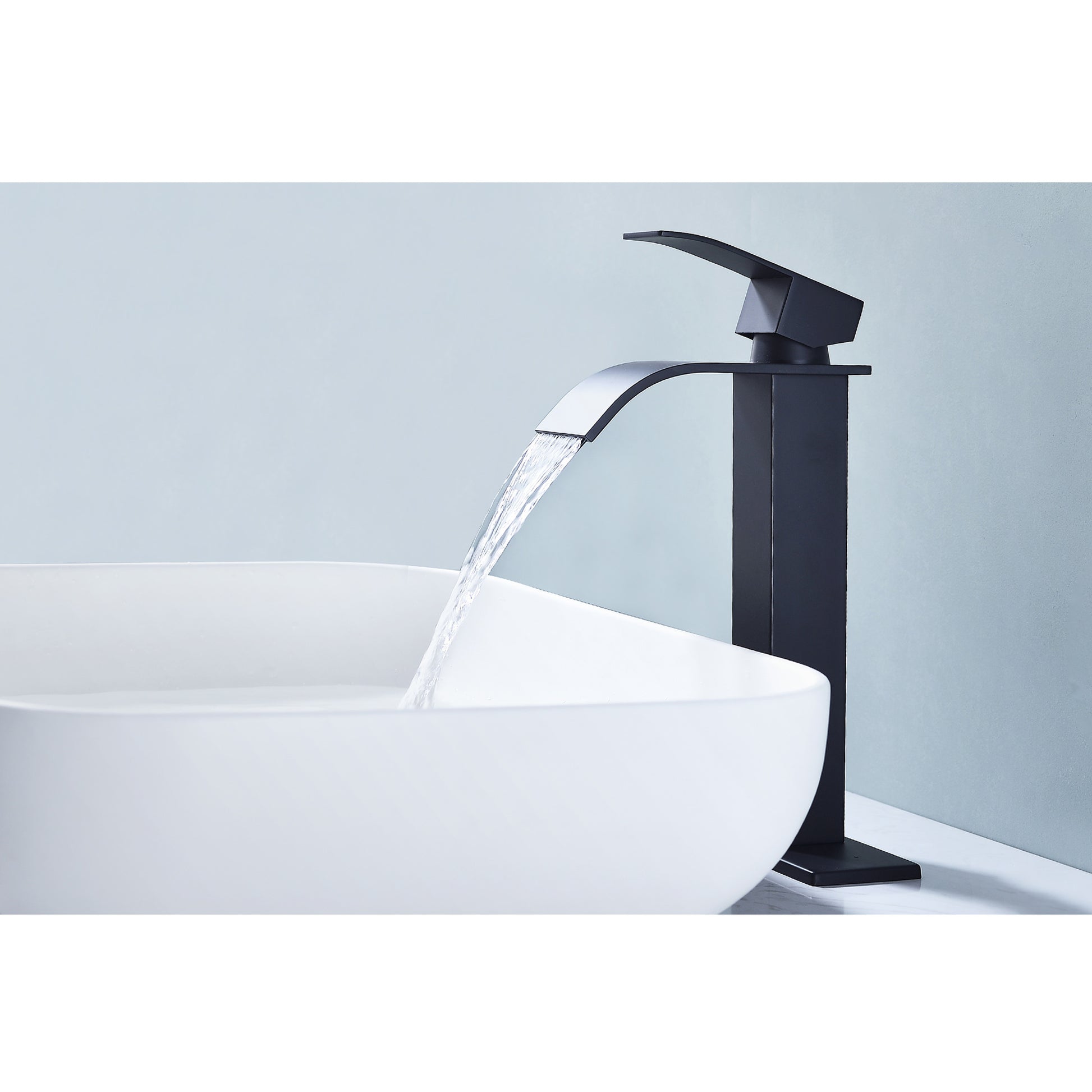 Waterfall Spout Single Handle Bathroom Sink Faucet Matte Black Stainless Steel