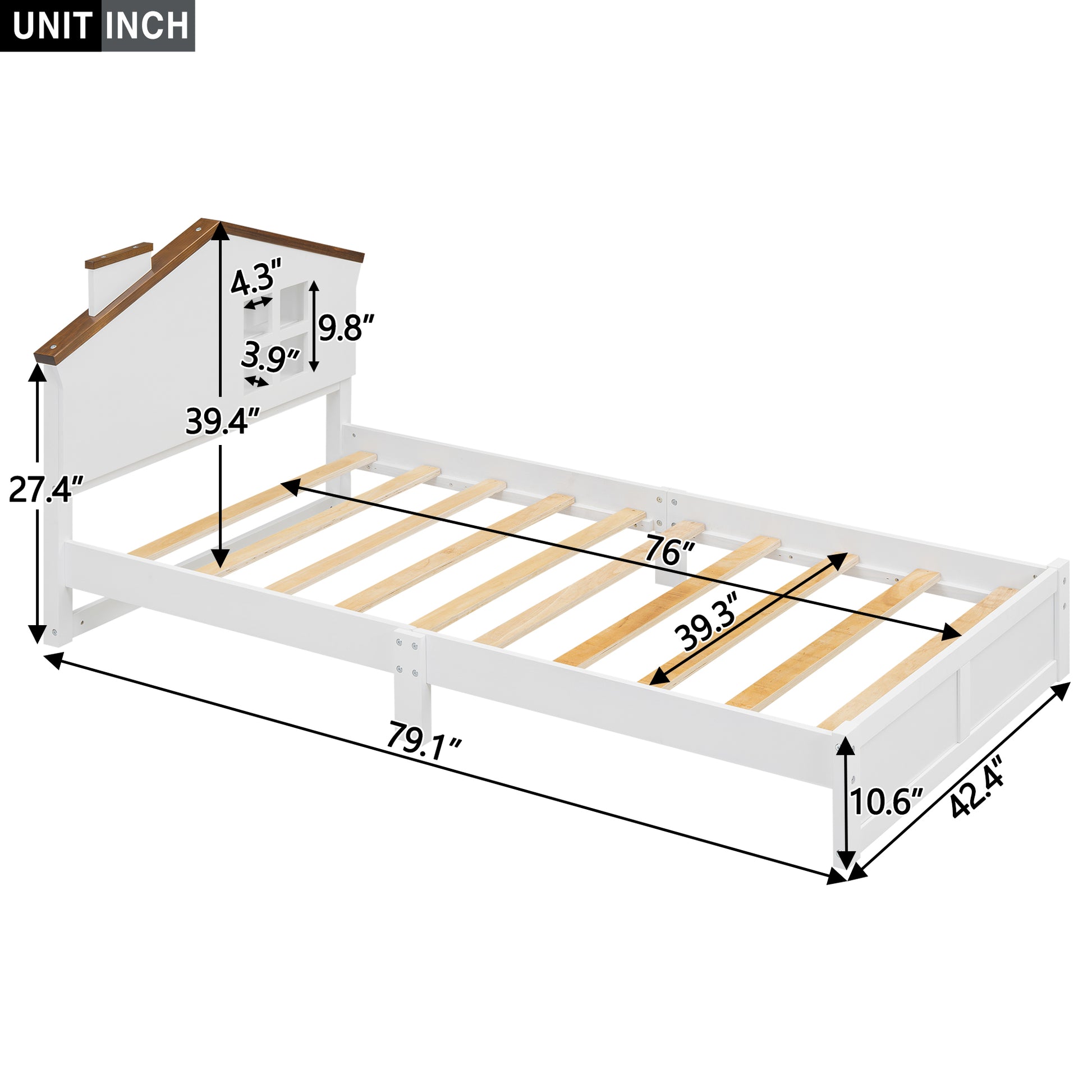 Twin Size Wood Platform Bed With House Shaped Headboard And Built In Led, Walnut White Box Spring Not Required Twin White Wood Bedroom Solid Wood Mdf