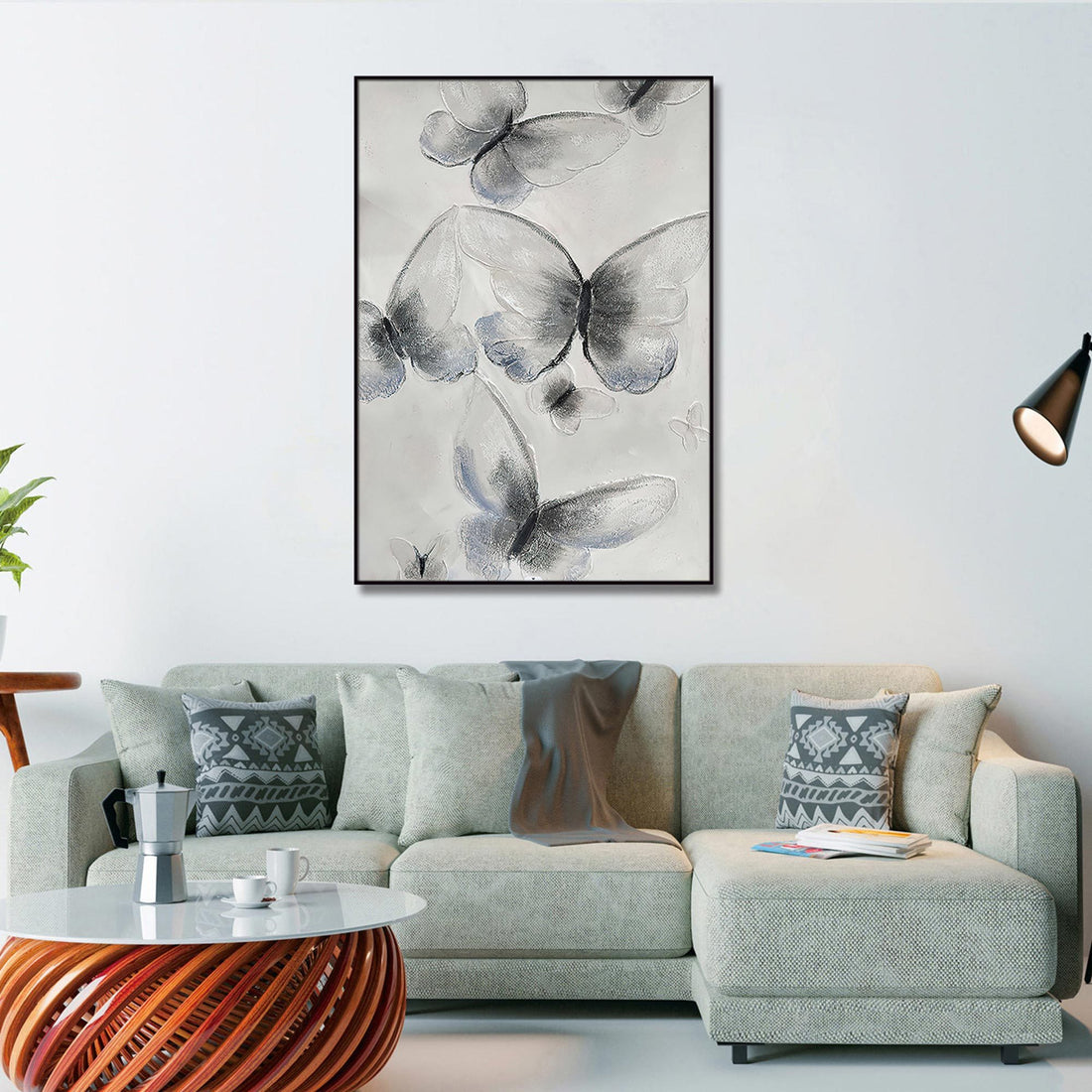 Home Hand Painted "Ethereal Butterfly Cascades" Oil Painting 40"H X 60"W Grey Black Canvas