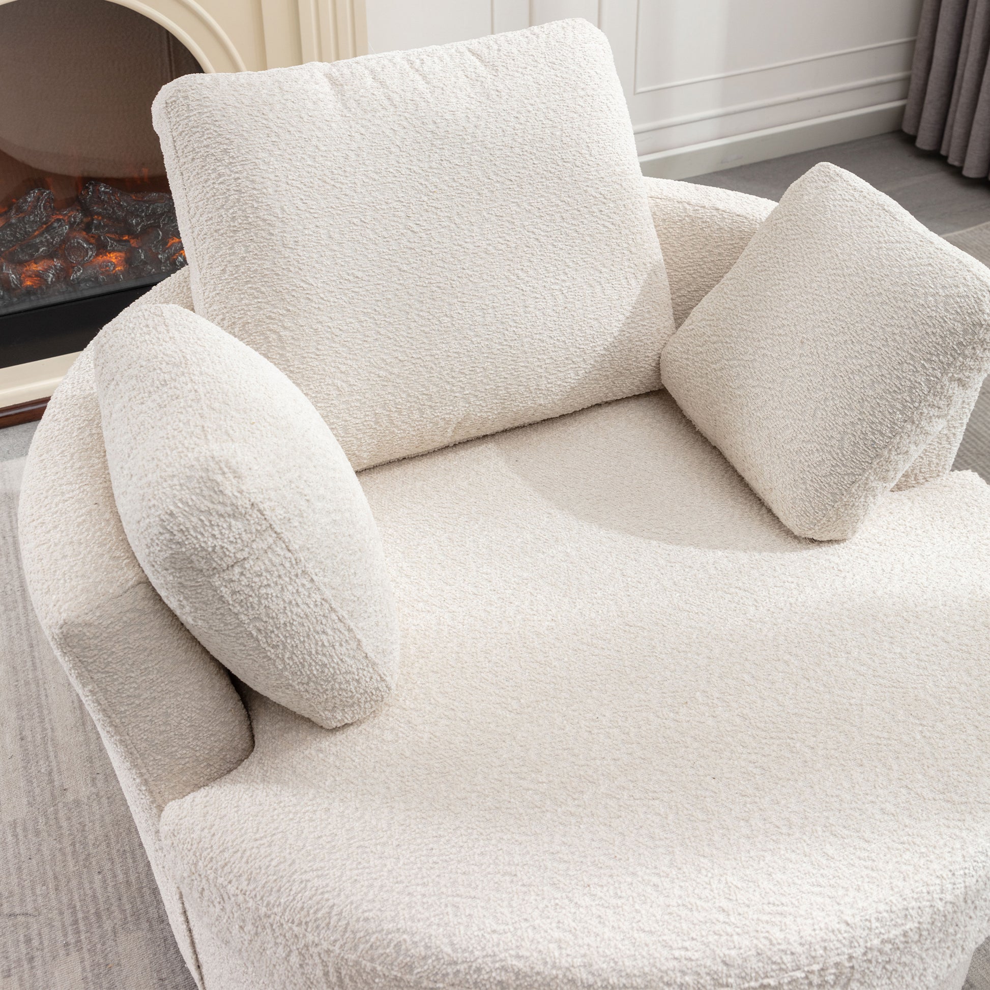 Oversize Round Swivel Chair Cozy Club 360 Degrees Swivel Sofa With 3 Pillowsfabric For Living Room Lounge Hotel 40.2D X 42.1W X 34.3H Inch Beige Mdf Steel