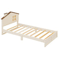 Twin Size Wood Platform Bed With House Shaped Headboard And Built In Led, Walnut Milk White Box Spring Not Required Twin White Wood Bedroom Solid Wood Mdf