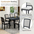 Rustic Extendable 84Inch Dining Table Set With 24Inch Removable Leaf6 Upholstered Armless Dining Chairs And 2 Padded Arm Chairs, 9 Pieces, Black Wood Dining Room Extendable Rubberwood Rectangular Dining Table With Chair Upholstered Chair Wood Black Gray