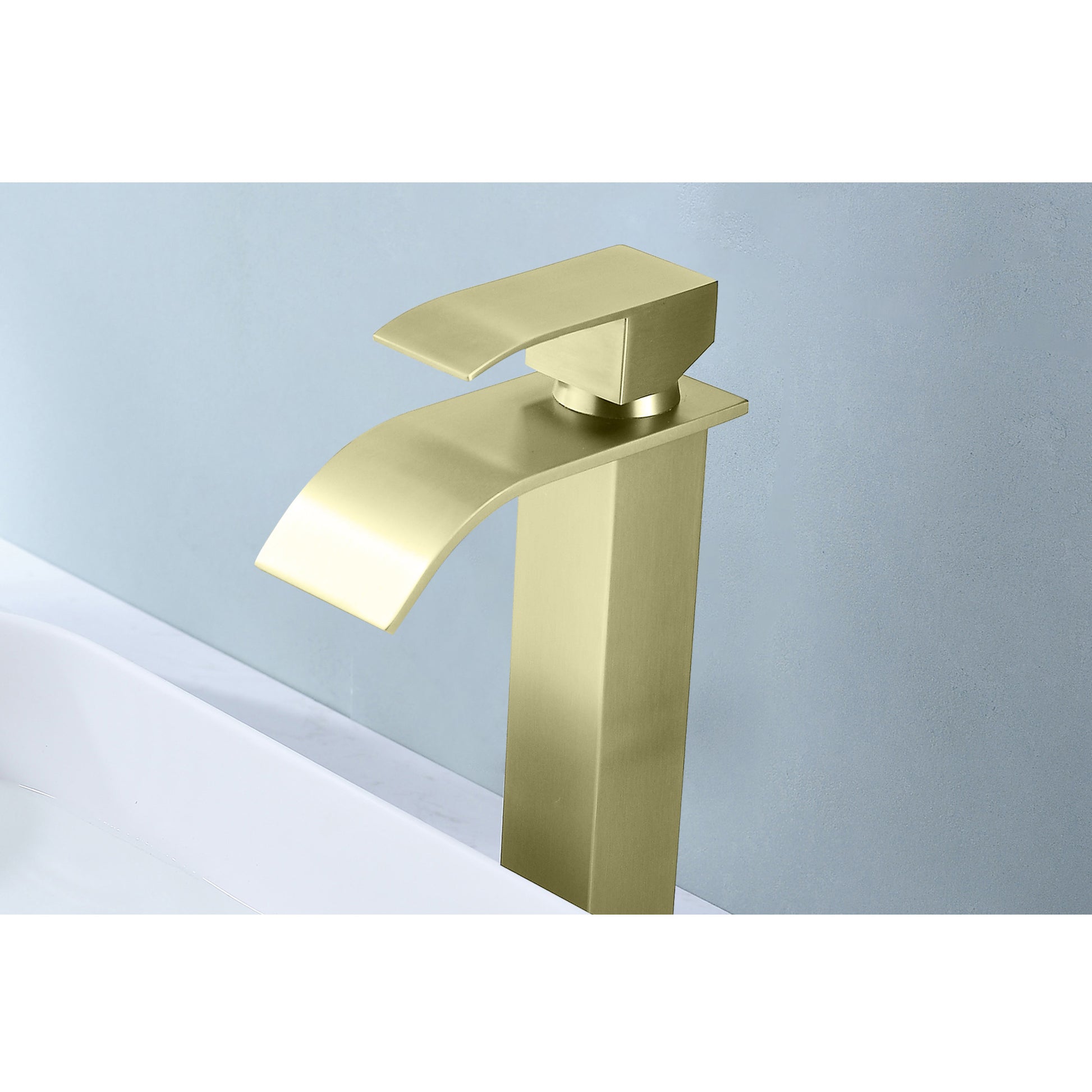 Waterfall Spout Single Handle Bathroom Sink Faucet Brushed Gold Stainless Steel