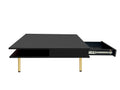 Exquisite High Gloss Coffee Table With 4 Golden Legs And 2 Small Drawers, 2 Tier Square Center Table For Living Room, Black Black Primary Living Space Particle Board