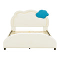 Full Size Upholstered Platform Bed With Cloud Shaped Headboard And Embedded Light Stripe, Velvet, Beige Beige Velvet