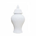 Elegant White Ceramic Ginger Jar With Decorative Design White Ceramic