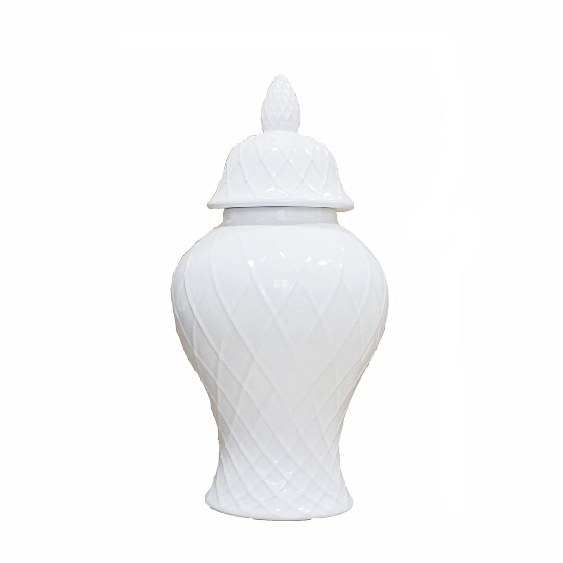 Elegant White Ceramic Ginger Jar With Decorative Design White Ceramic