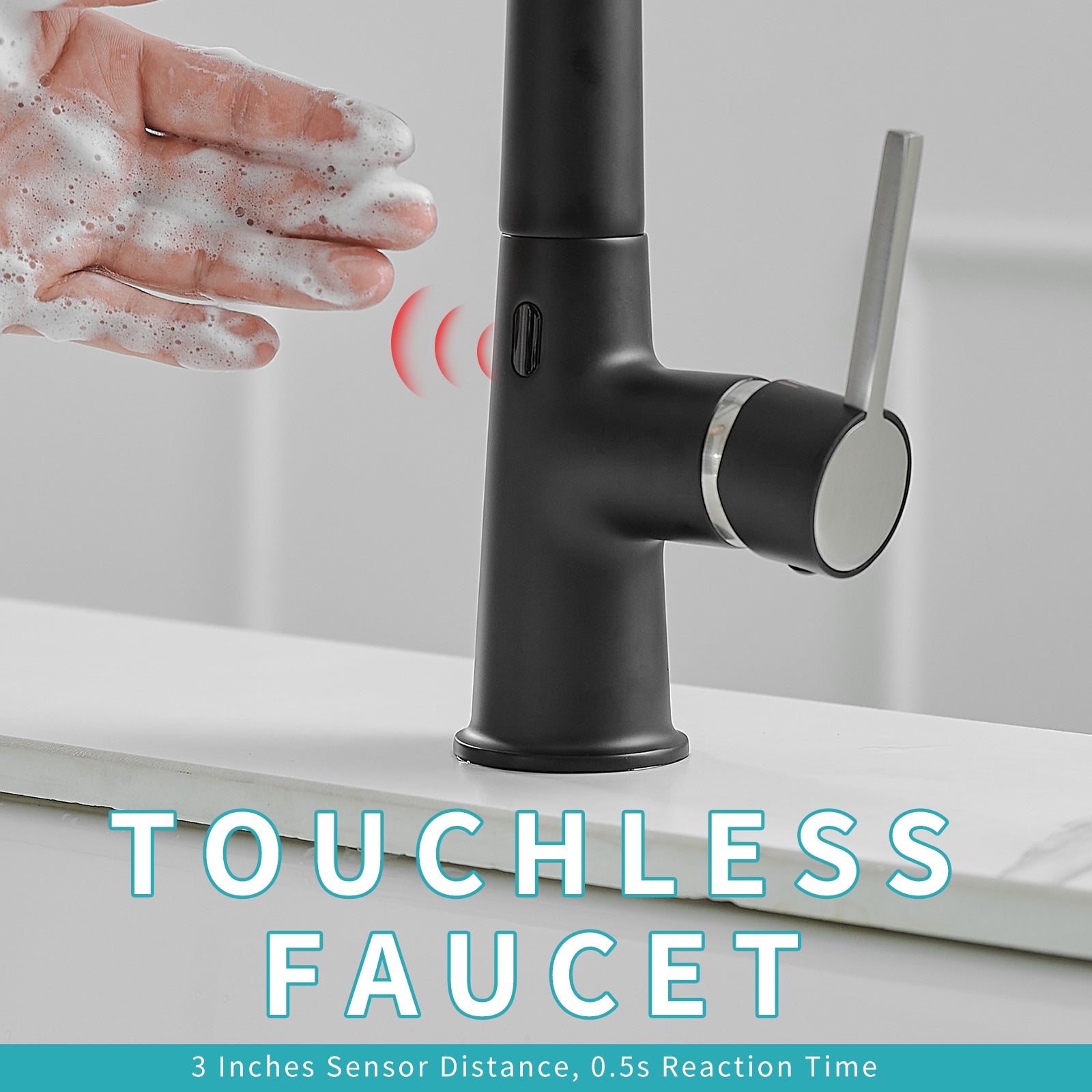 Touchless Kitchen Faucet,Hands Free Automatic Smart Kitchen Faucet Black Kitchen Contemporary Ceramic Brass