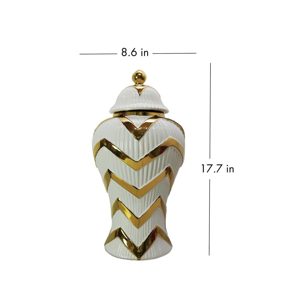 Timeless White Gilded Waves Ginger Jar With Removable Lid White Ceramic