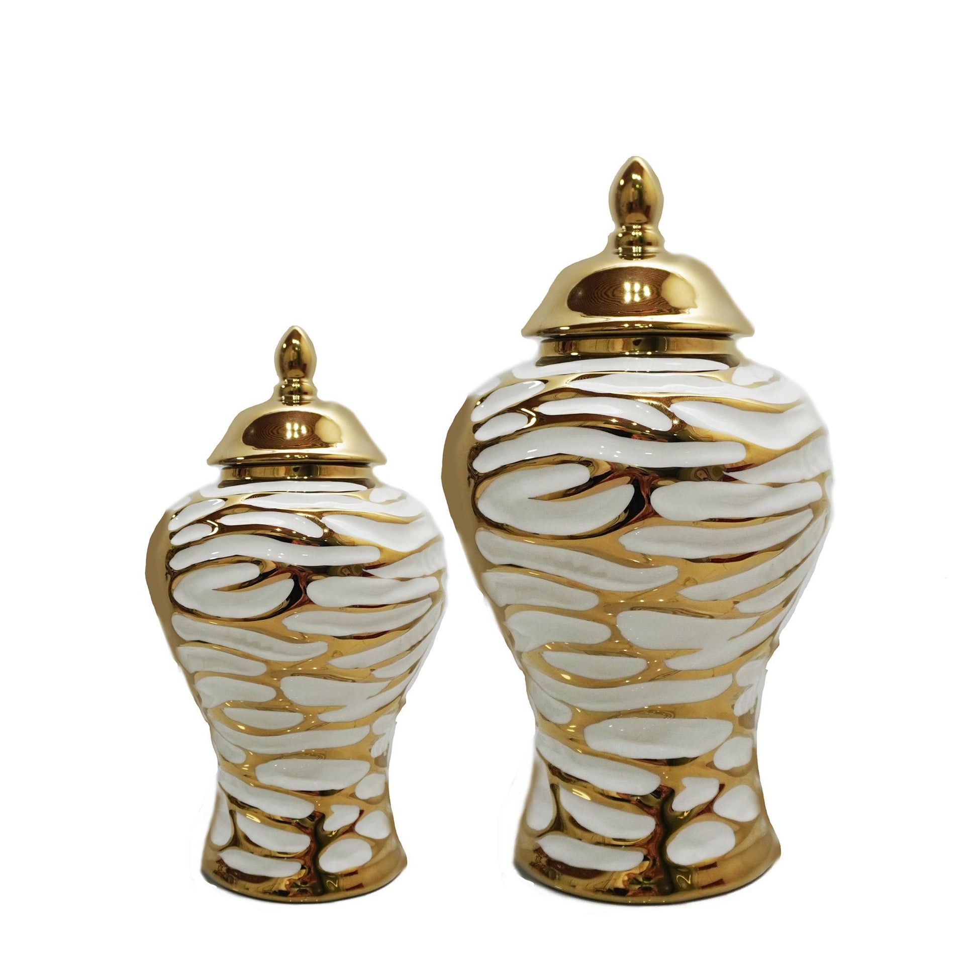 Charming White And Gold Ginger Jar With Removable Lid White Ceramic