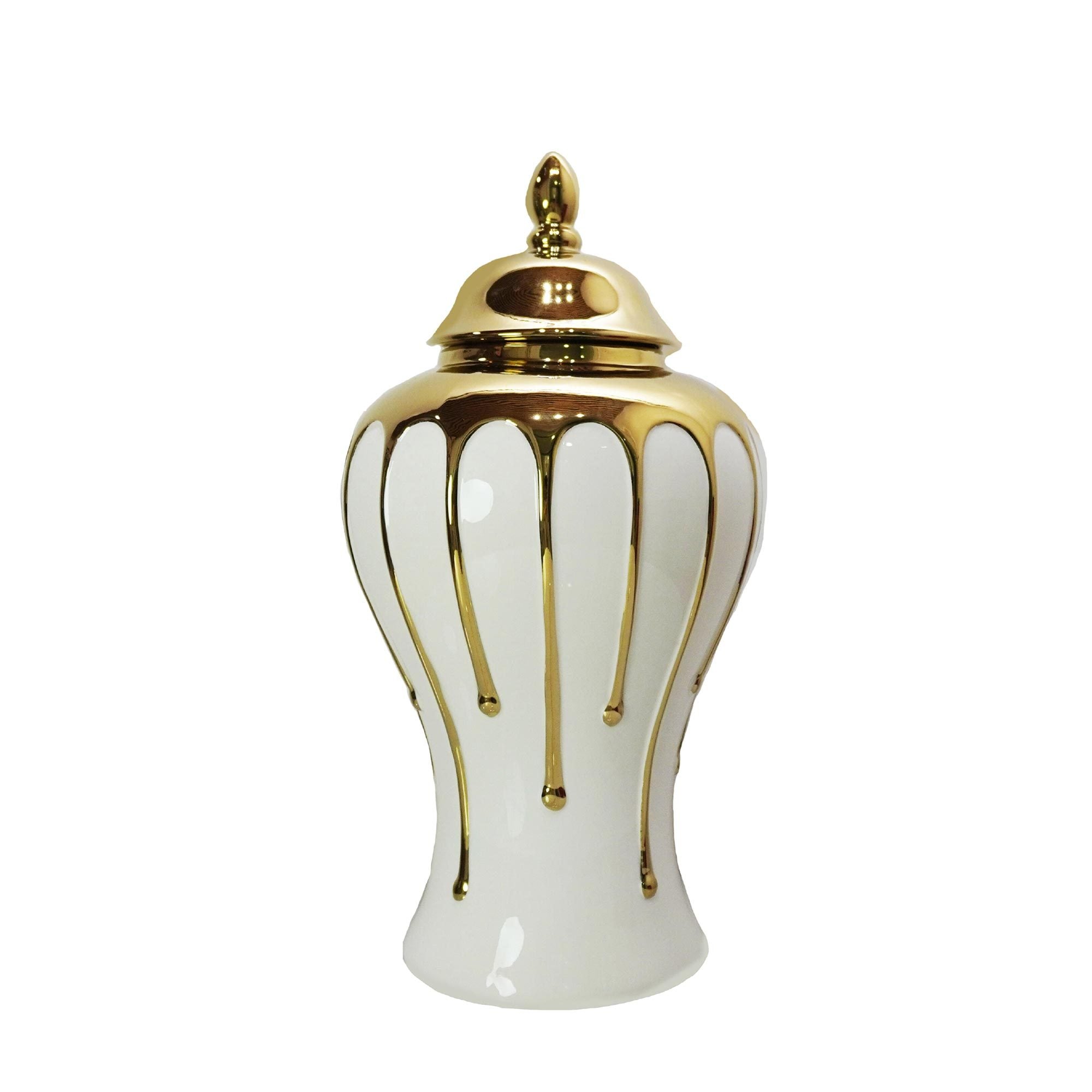 Exquisite White Gilded Ginger Jar With Removable Lid White Ceramic