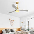 Indoor 52 Inch Ceiling Fan With Dimmable Led Light 6 Speed Remote Gold 3 Wood Blade Reversible Dc Motor For Living Room Gold Metal & Wood