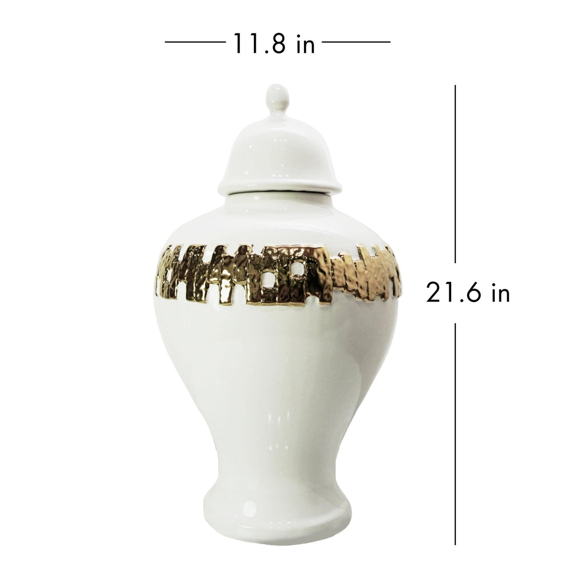 White Ginger Jar With Gold Ornament White Ceramic