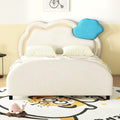 Full Size Upholstered Platform Bed With Cloud Shaped Headboard And Embedded Light Stripe, Velvet, Beige Beige Velvet