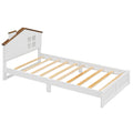 Twin Size Wood Platform Bed With House Shaped Headboard And Built In Led, Walnut White Box Spring Not Required Twin White Wood Bedroom Solid Wood Mdf