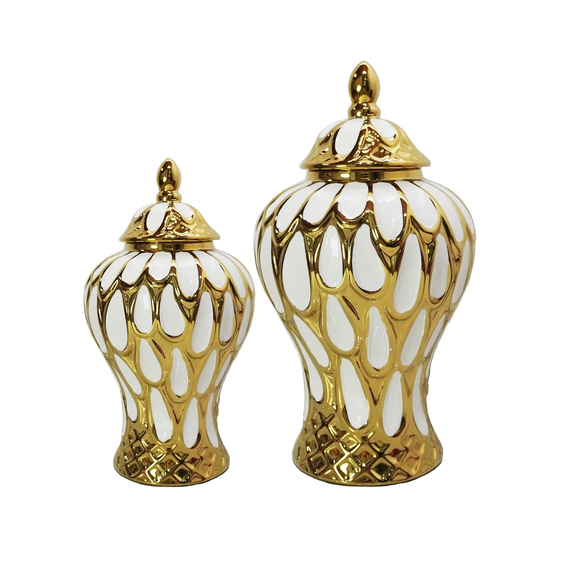 Alluring White And Gold Ginger Jar With Removable Lid White Ceramic