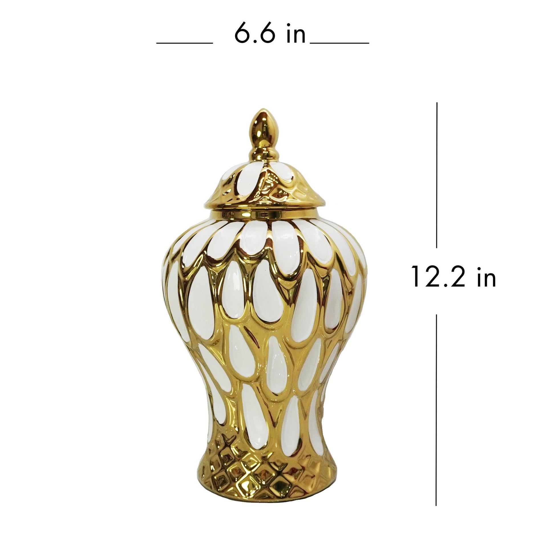 Alluring White And Gold Ginger Jar With Removable Lid White Ceramic