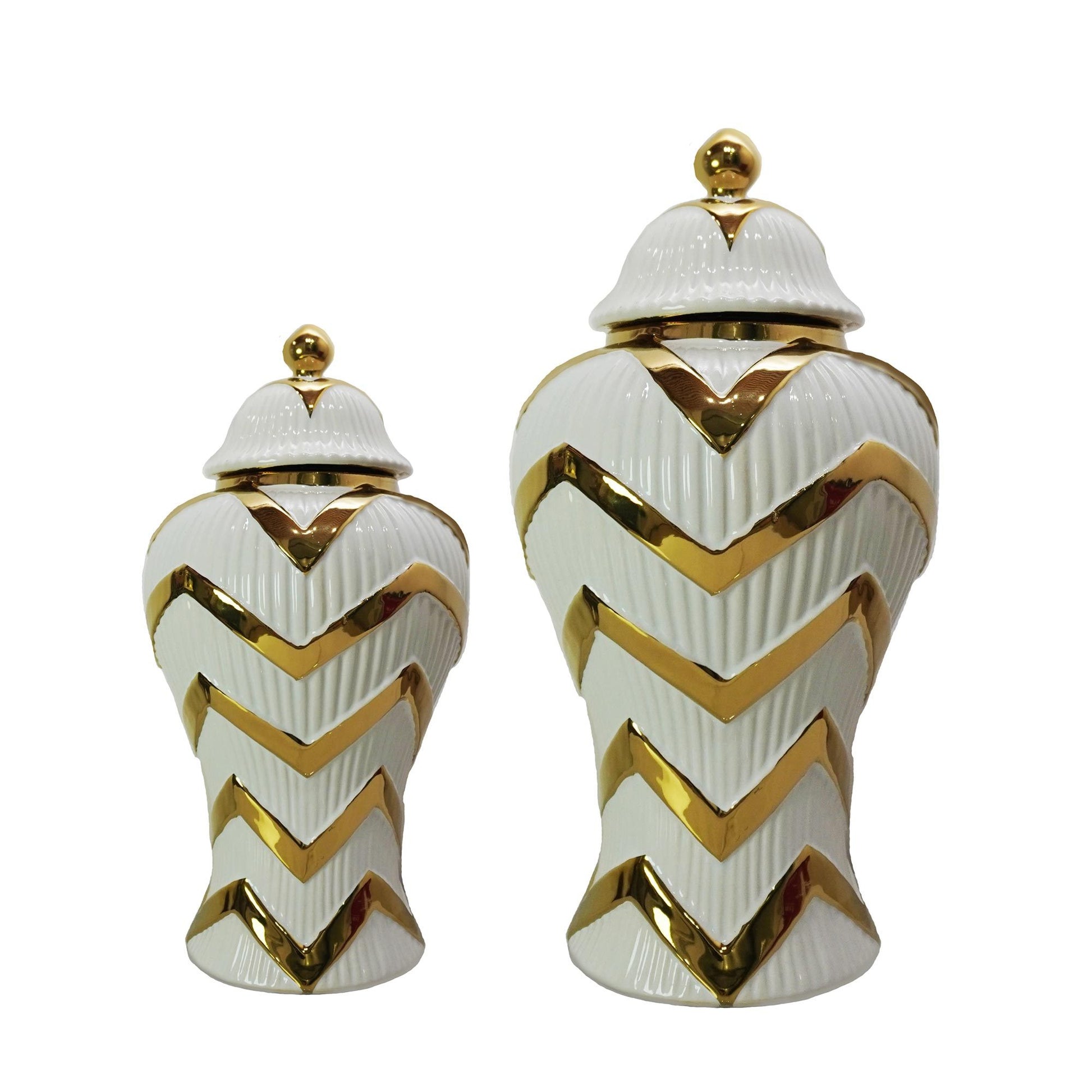 Timeless White Gilded Waves Ginger Jar With Removable Lid White Ceramic