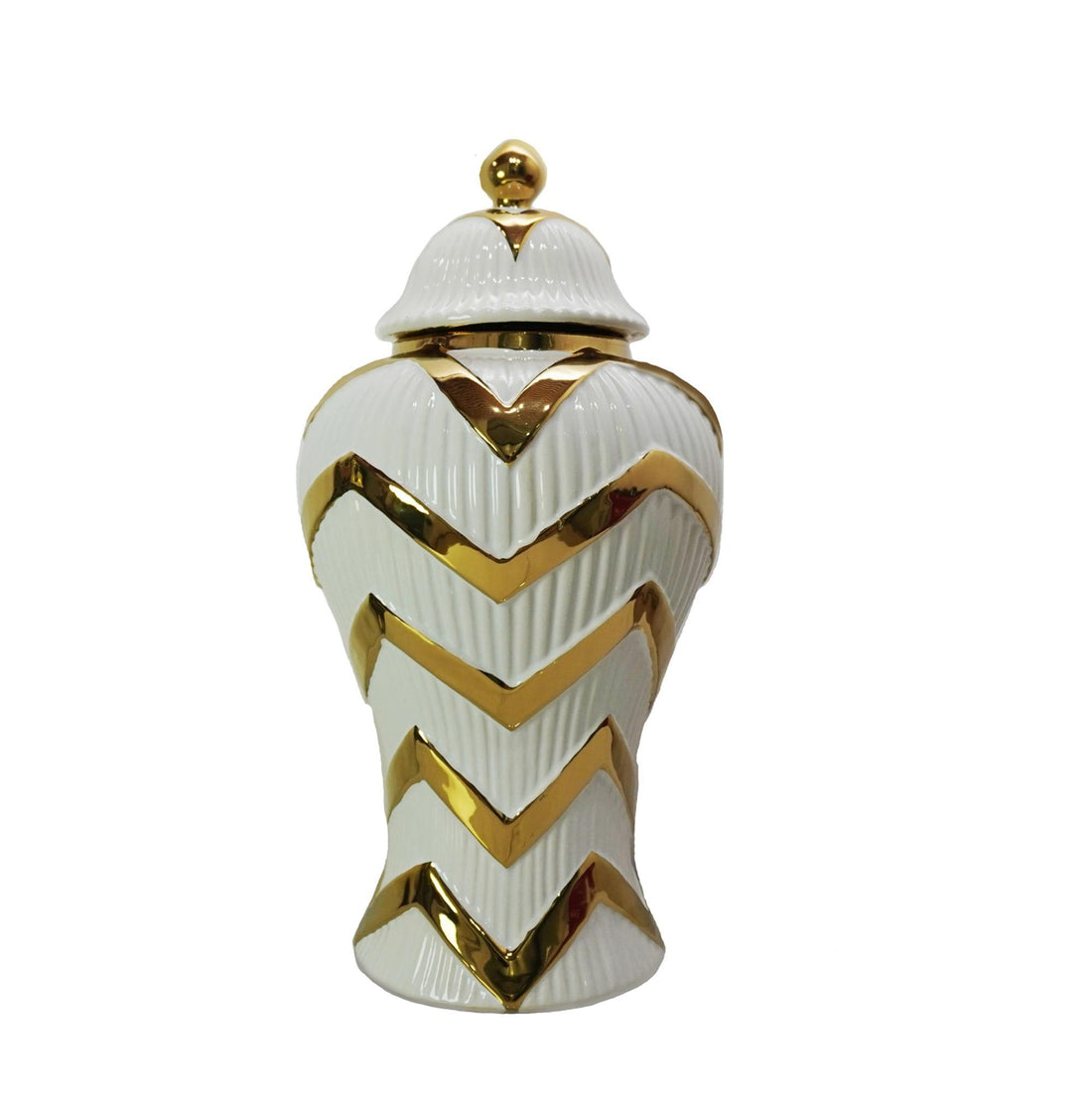 Timeless White Gilded Waves Ginger Jar With Removable Lid White Ceramic