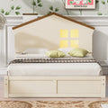 Twin Size Wood Platform Bed With House Shaped Headboard And Built In Led, Walnut Milk White Box Spring Not Required Twin White Wood Bedroom Solid Wood Mdf