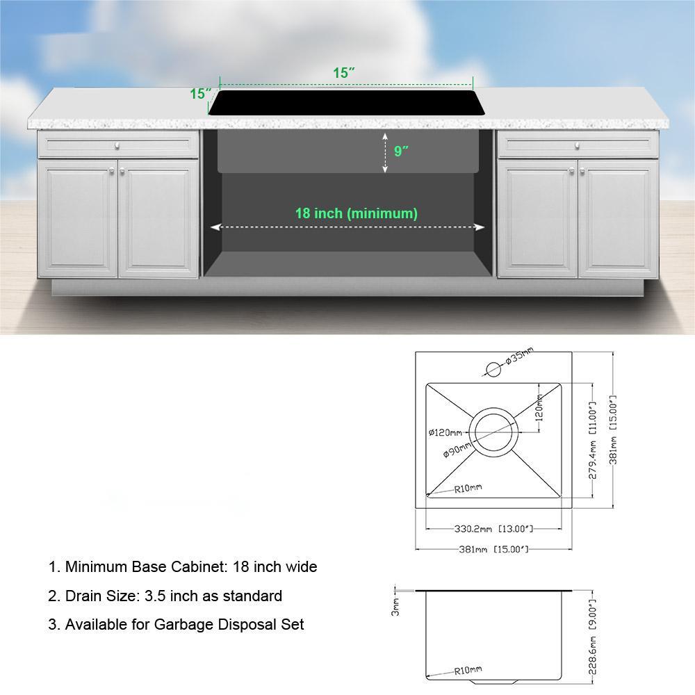 Stainless Steel Drop In Kitchen Sink 15 Inch Drop In Topmount Sinks 16 Gauge 15X15X9" Brushed Nickel Stainless Steel