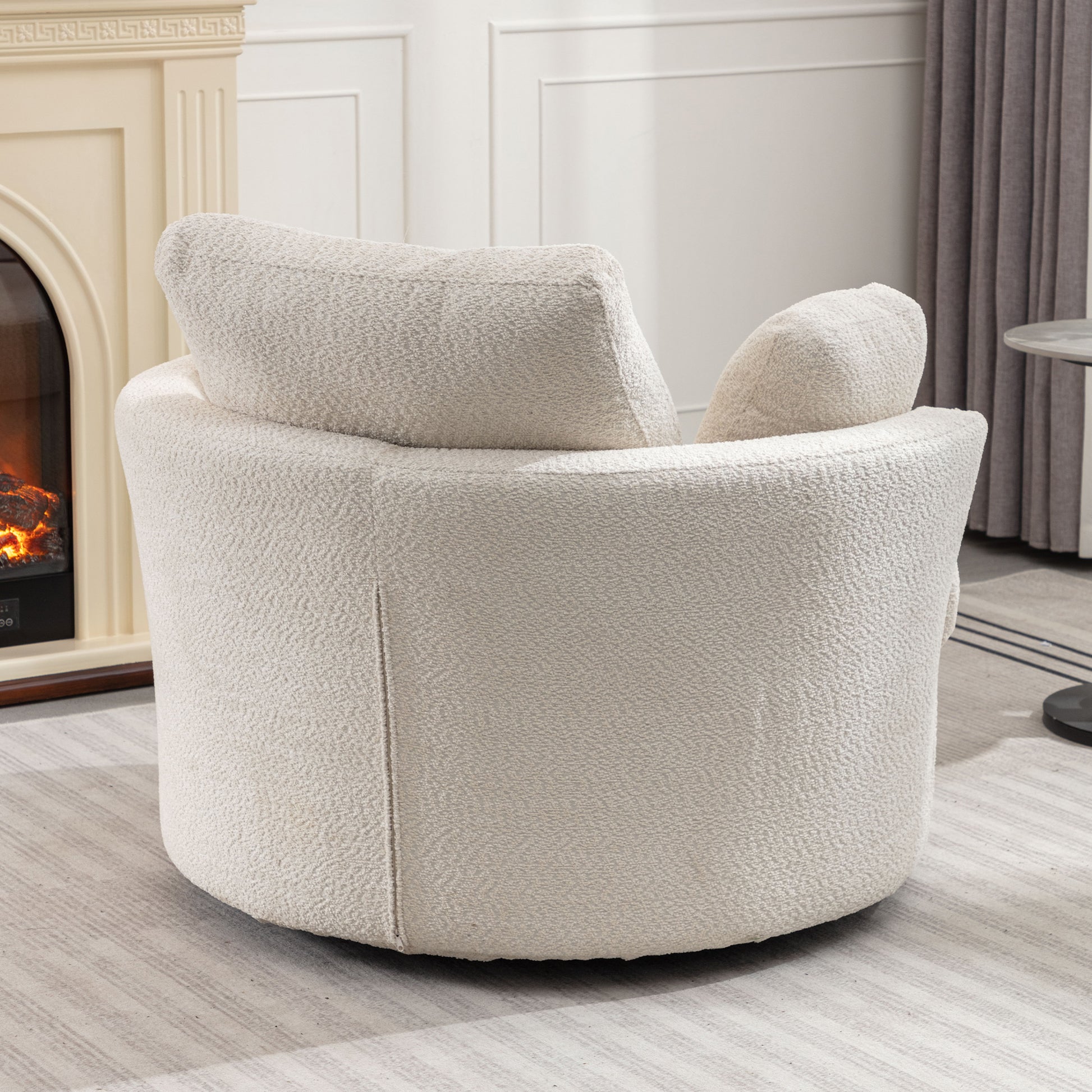 Oversize Round Swivel Chair Cozy Club 360 Degrees Swivel Sofa With 3 Pillowsfabric For Living Room Lounge Hotel 40.2D X 42.1W X 34.3H Inch Beige Mdf Steel