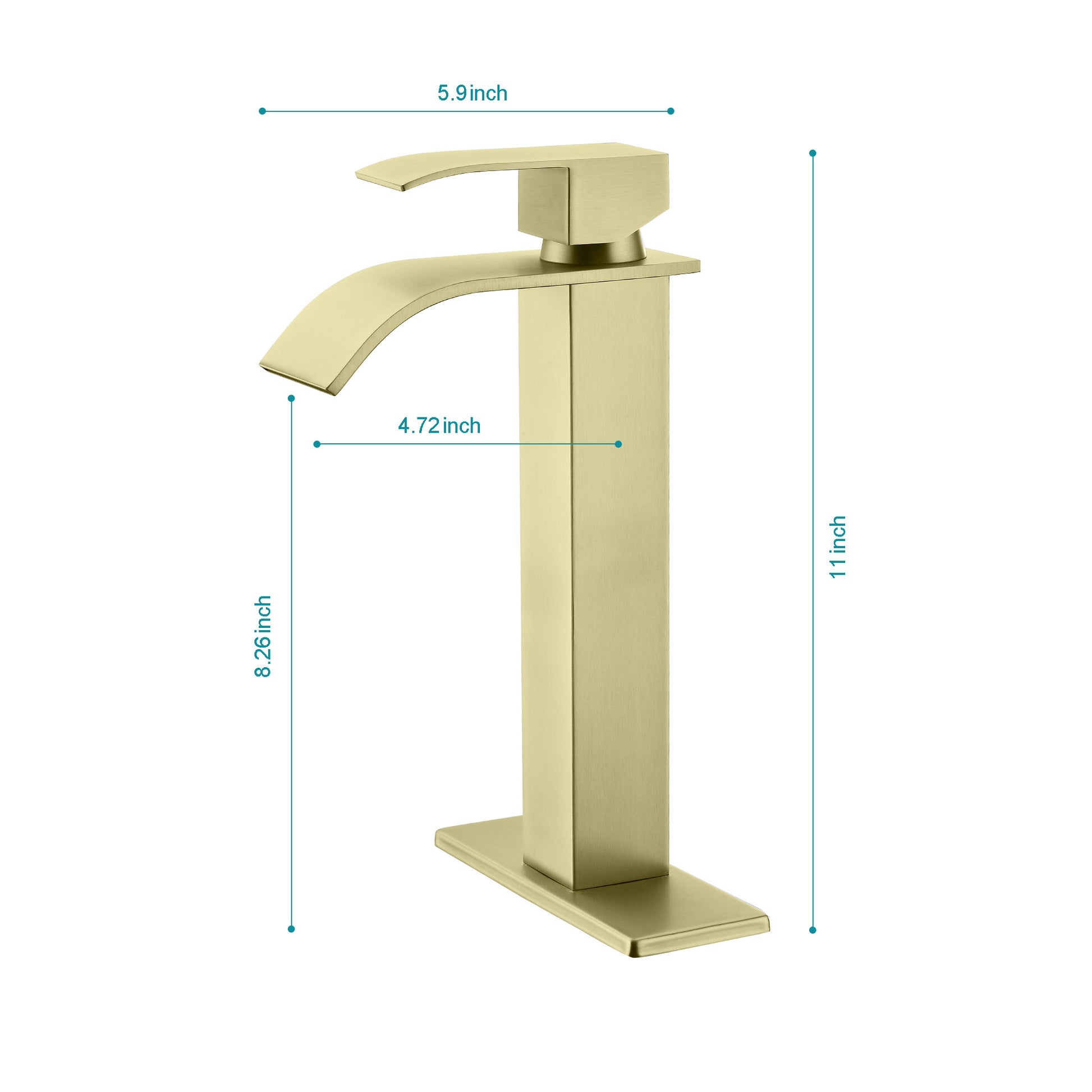 Waterfall Spout Single Handle Bathroom Sink Faucet Brushed Gold Stainless Steel