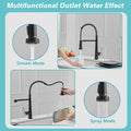 Touchless Kitchen Faucet,Hands Free Automatic Smart Kitchen Faucet Black Kitchen Contemporary Ceramic Brass