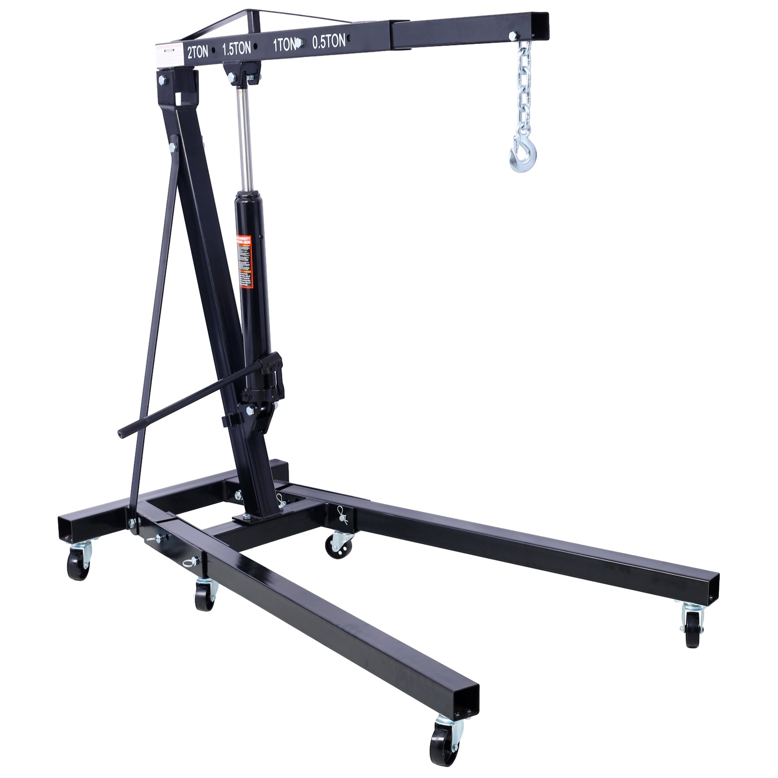 2 Ton Folding Engine Hoist Cherry Picker Shop Crane Hoist Lift, Heavy Duty Steel With 6 Iron Caster Wheels Black Black Steel